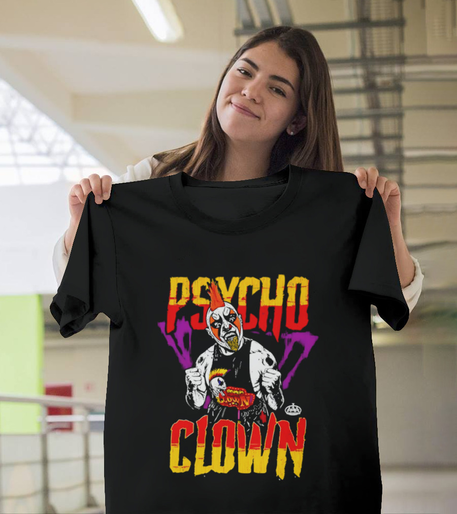 Psycho Clown Masked Luchador AAA Orange Mohawk Distressed T-Shirt