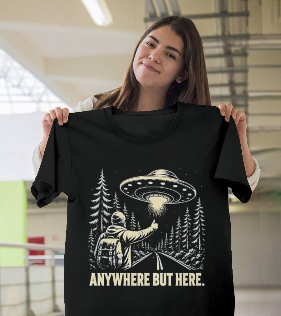 Anywhere But Here Hitchhiker UFO Forest Adventure T-Shirt