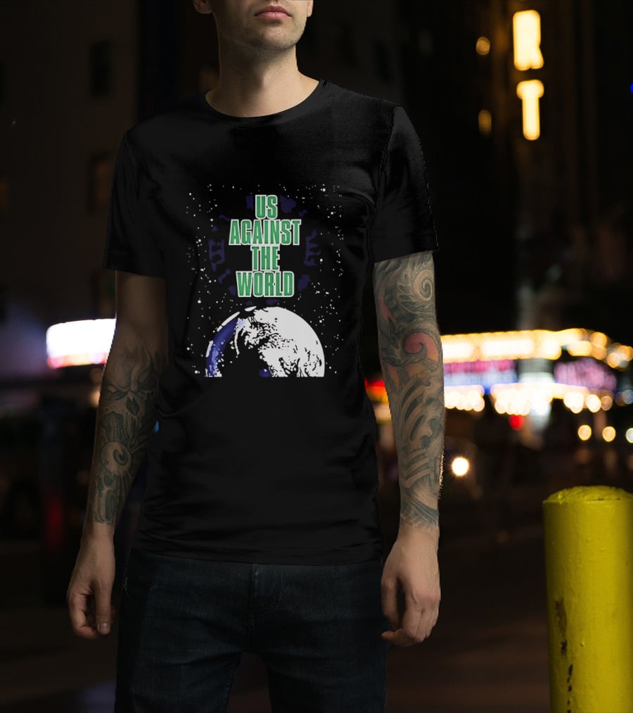 Boston Celtics Us Against The World Green Text Earth Motif T-Shirt