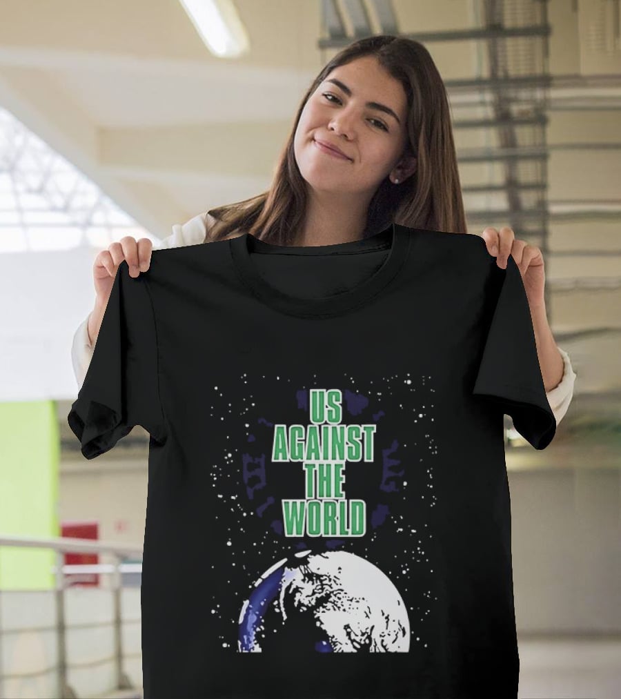 Boston Celtics Us Against The World Green Text Earth Motif T-Shirt