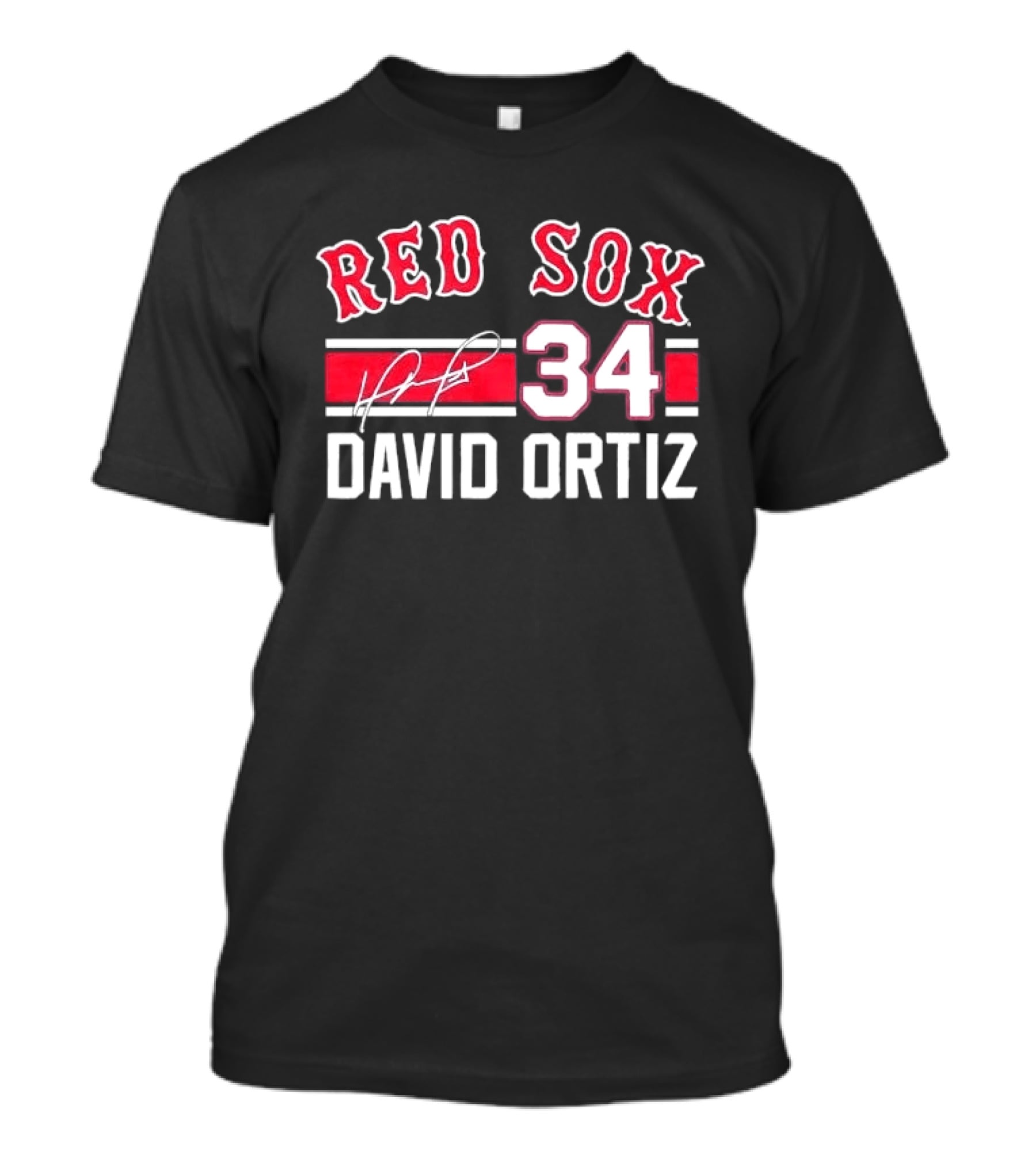 Red Sox MLB David Ortiz 34 White Stripes Distressed T-Shirt
