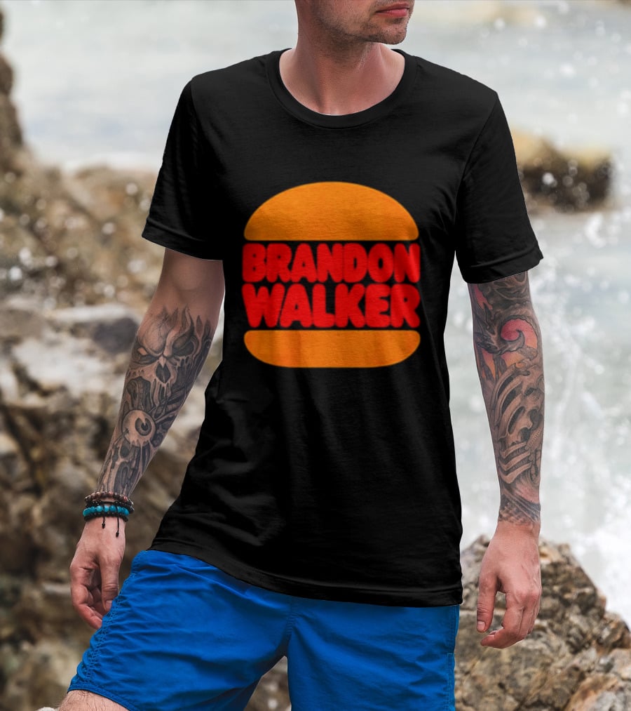 Brandon Walker Hamburger Bold Red Text Inside Orange Bun T-Shirt
