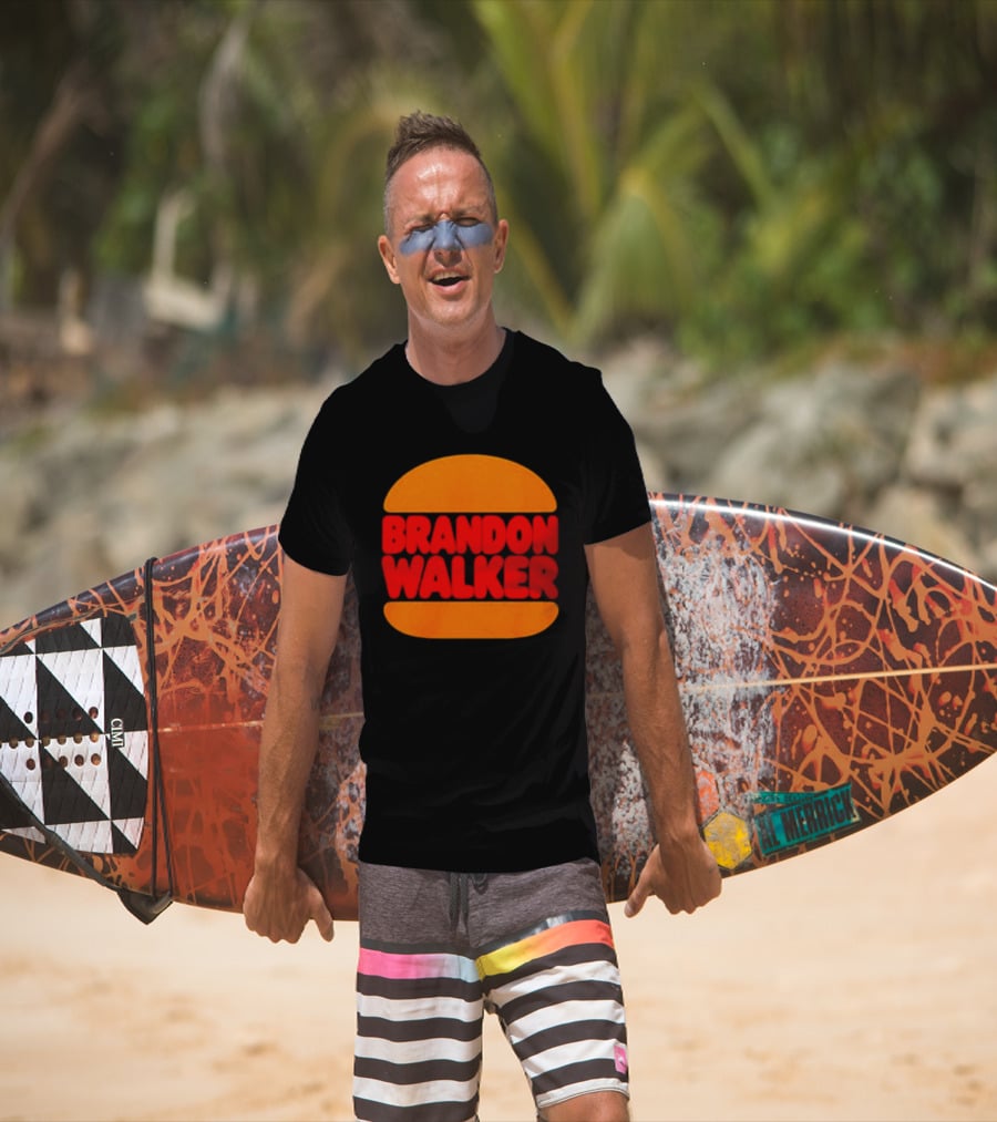 Brandon Walker Hamburger Bold Red Text Inside Orange Bun T-Shirt