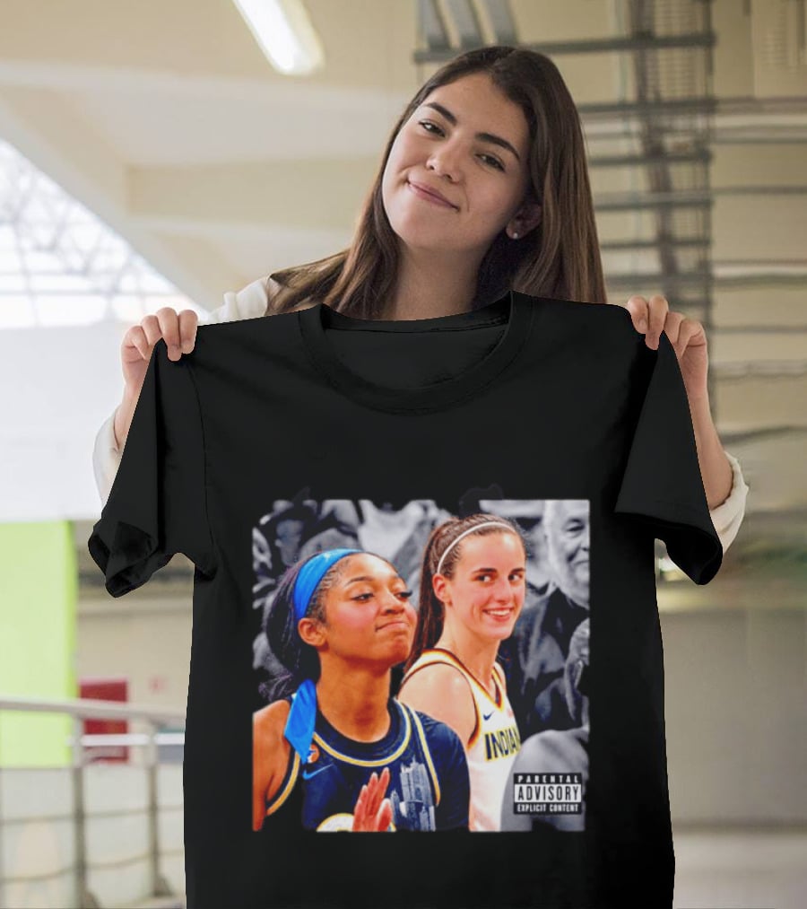 Caitlin Clark Angel Reese Parental Advisory Explicit Content T-Shirt