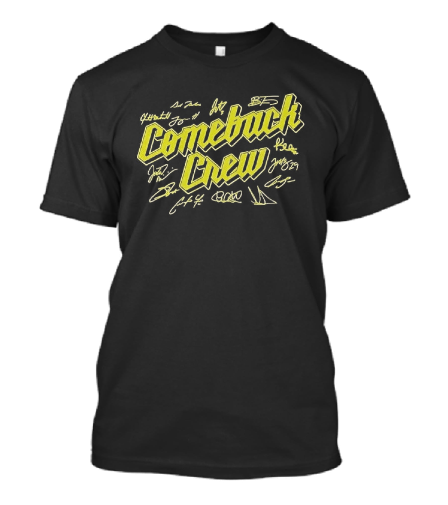 Comeback Crew Yellow 3D Lettering With Player Signatures Black T-Shirt