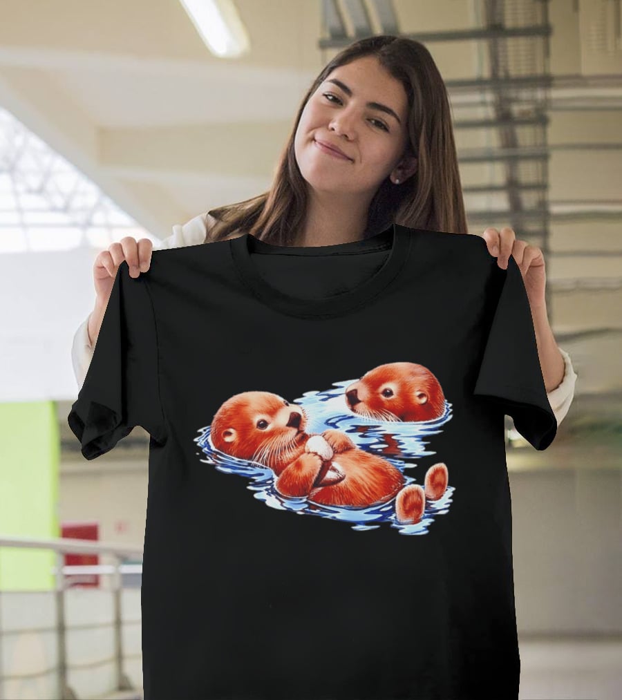 Otters Go With The Flow Cute Playful Swimming Pair T-Shirt