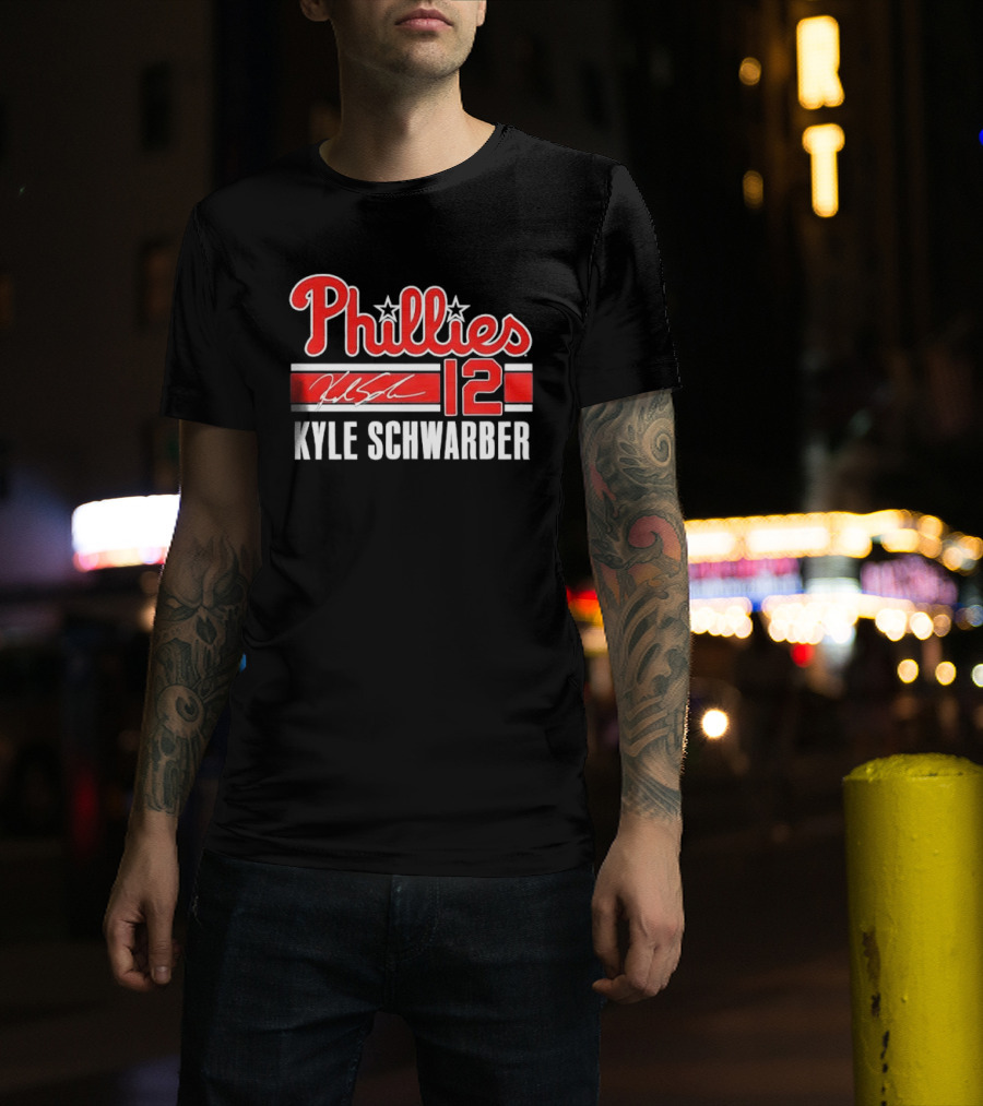 Phillies Kyle Schwarber 12 Red Script Stars Philadelphia MLB Distressed T-Shirt