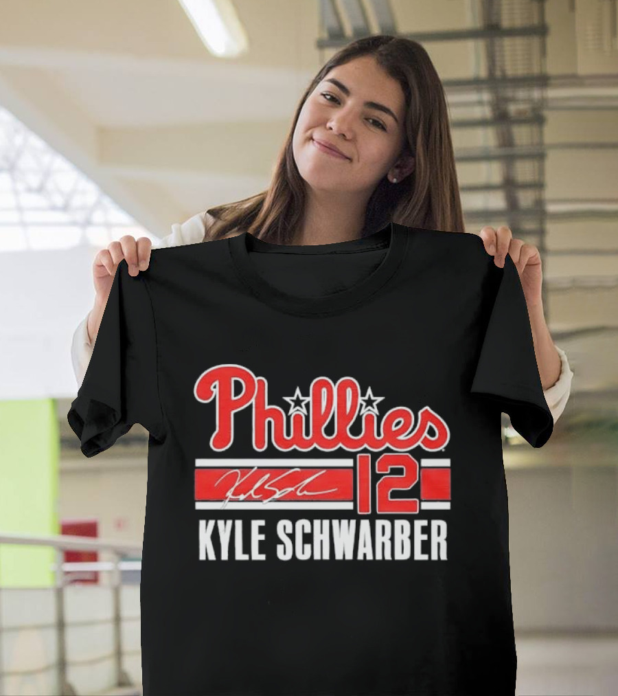 Phillies Kyle Schwarber 12 Red Script Stars Philadelphia MLB Distressed T-Shirt