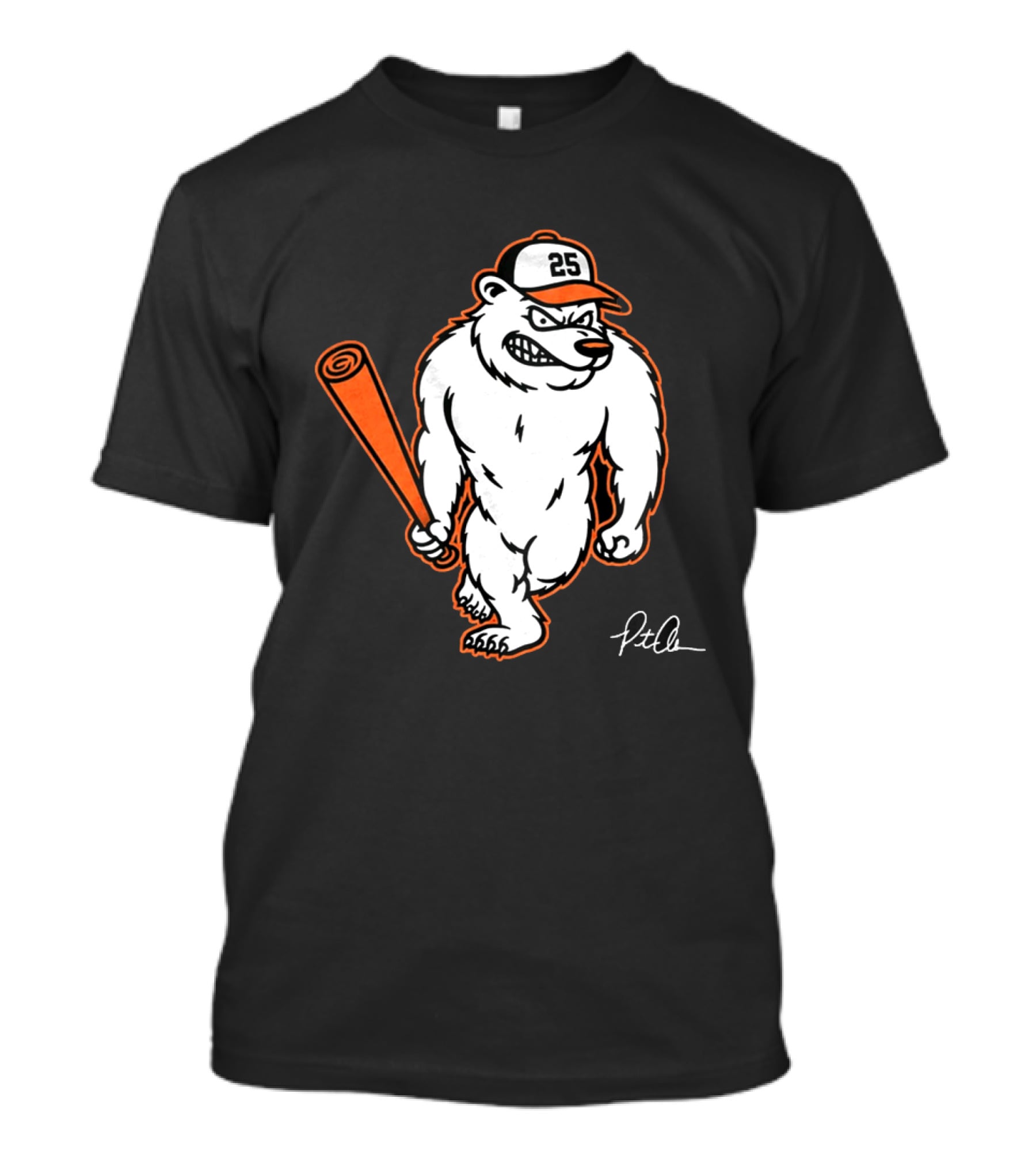 Polar Bear Pete Baseball Bear With Orange Bat And Cap Number 25 Art By Pete Alonso T-Shirt
