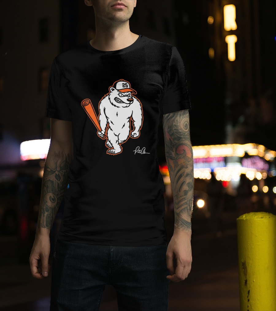 Polar Bear Pete Baseball Bear With Orange Bat And Cap Number 25 Art By Pete Alonso T-Shirt