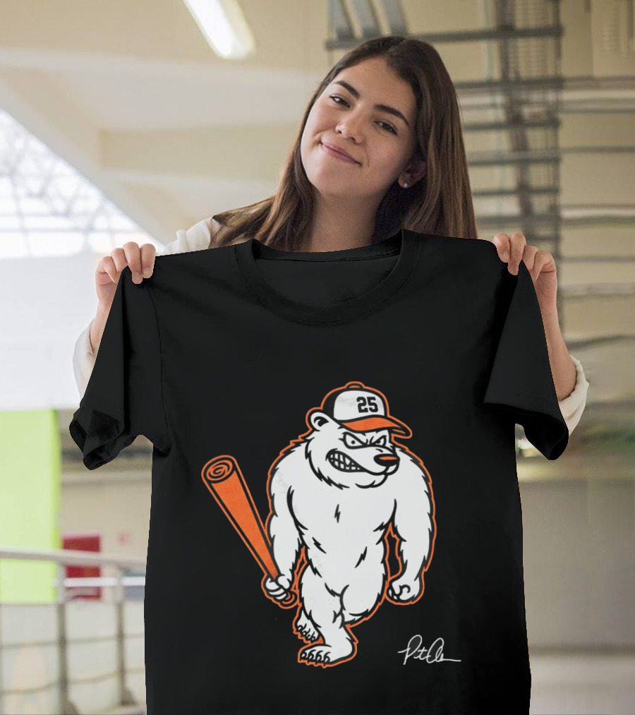 Polar Bear Pete Baseball Bear With Orange Bat And Cap Number 25 Art By Pete Alonso T-Shirt