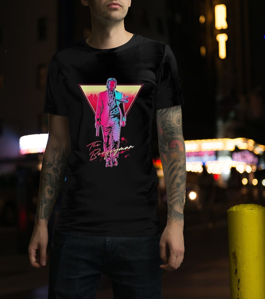 The Boogeyman John Wick Neon Triangle Sunset Walking Gun T-Shirt