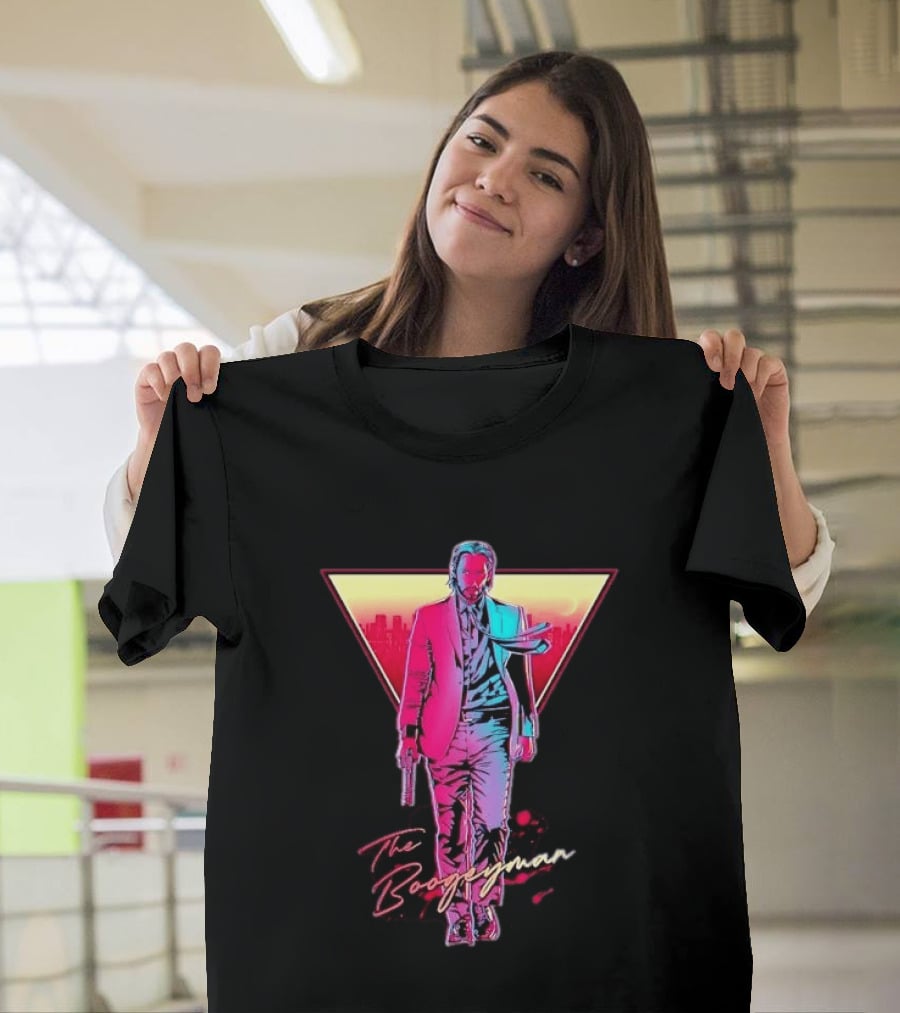 The Boogeyman John Wick Neon Triangle Sunset Walking Gun T-Shirt