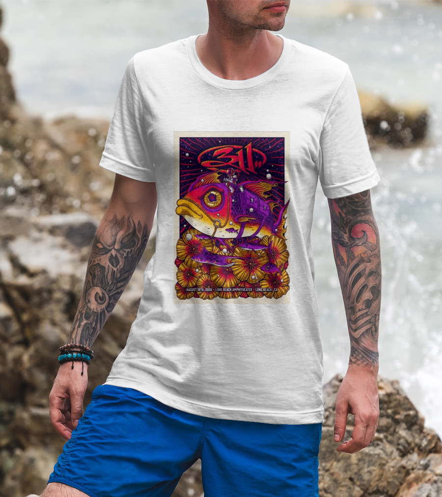 311 August 18 2026 Long Beach Amphitheater CA Psychedelic Fish And Astronaut T-Shirt