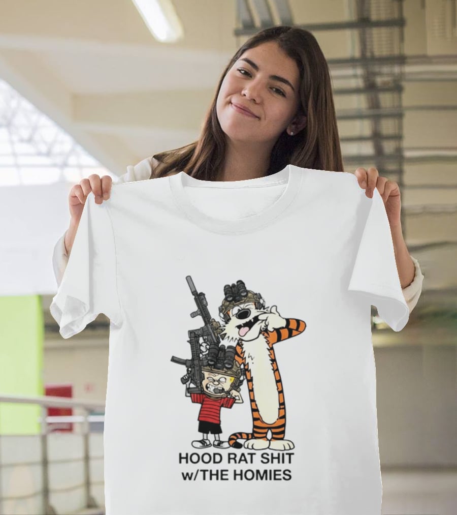 Calvin And Hobbes Hood Rat Shit W The Homies Rifle Helmets T-Shirt
