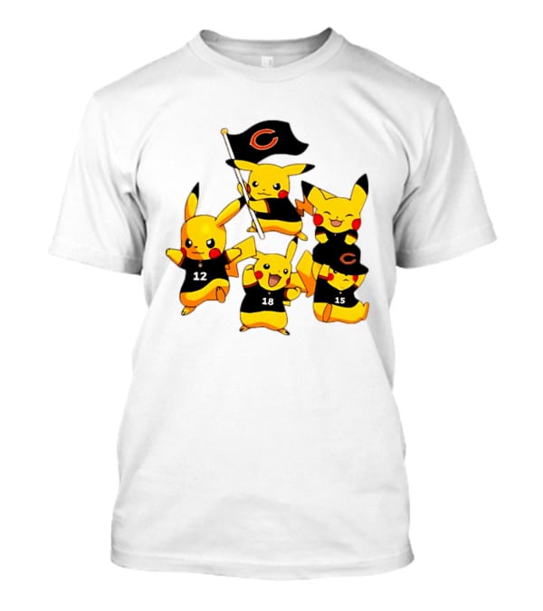 Chicago Bears Pikachu Fan Squad With Flag And Jerseys T-Shirt