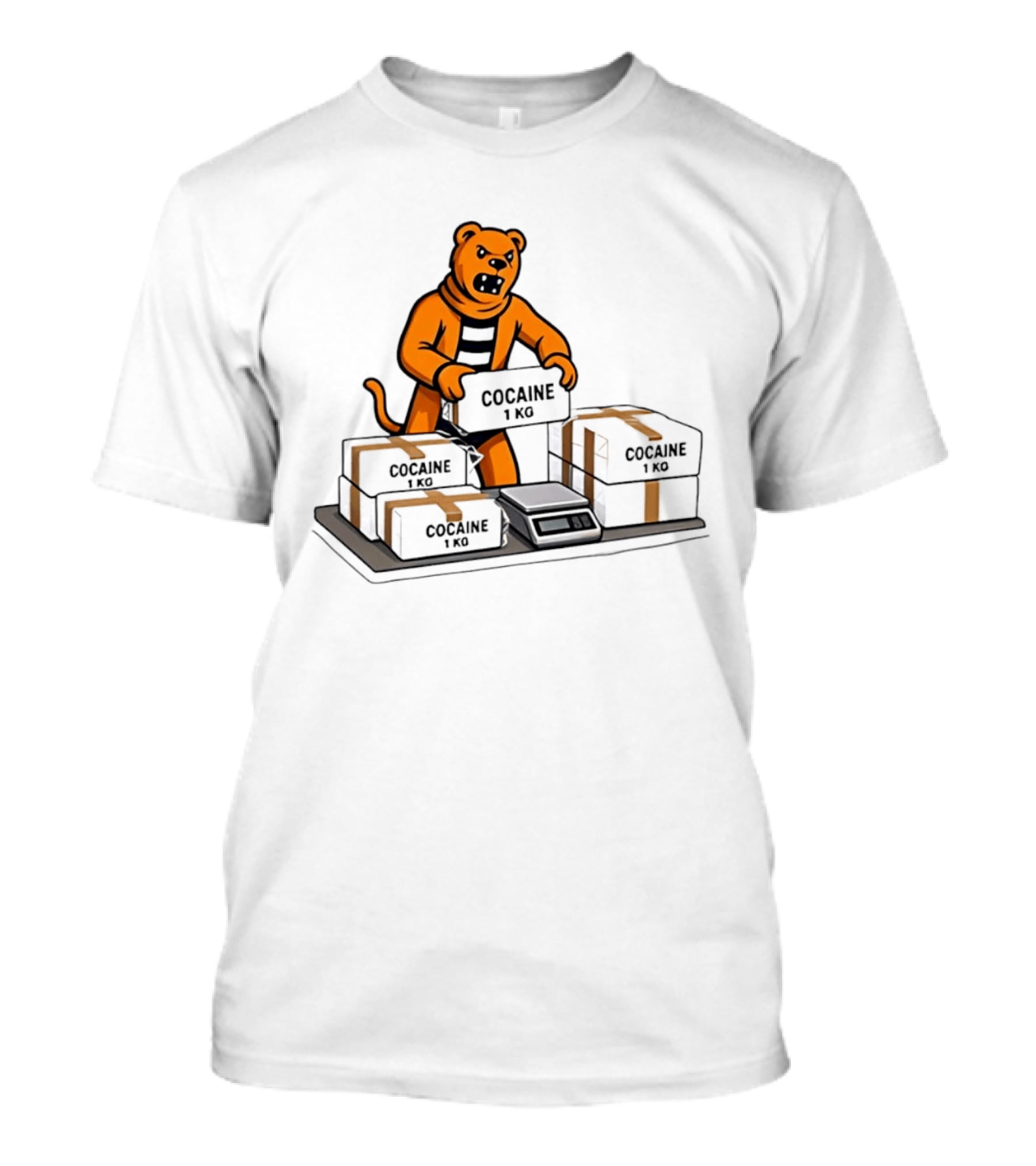 Cocaine 1 Kg Cartoon Orange Tiger Packages Scale T-Shirt