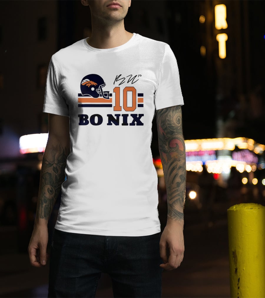 Denver Broncos Bo Nix 10 Football Helmet Horizontal Stripes T-Shirt
