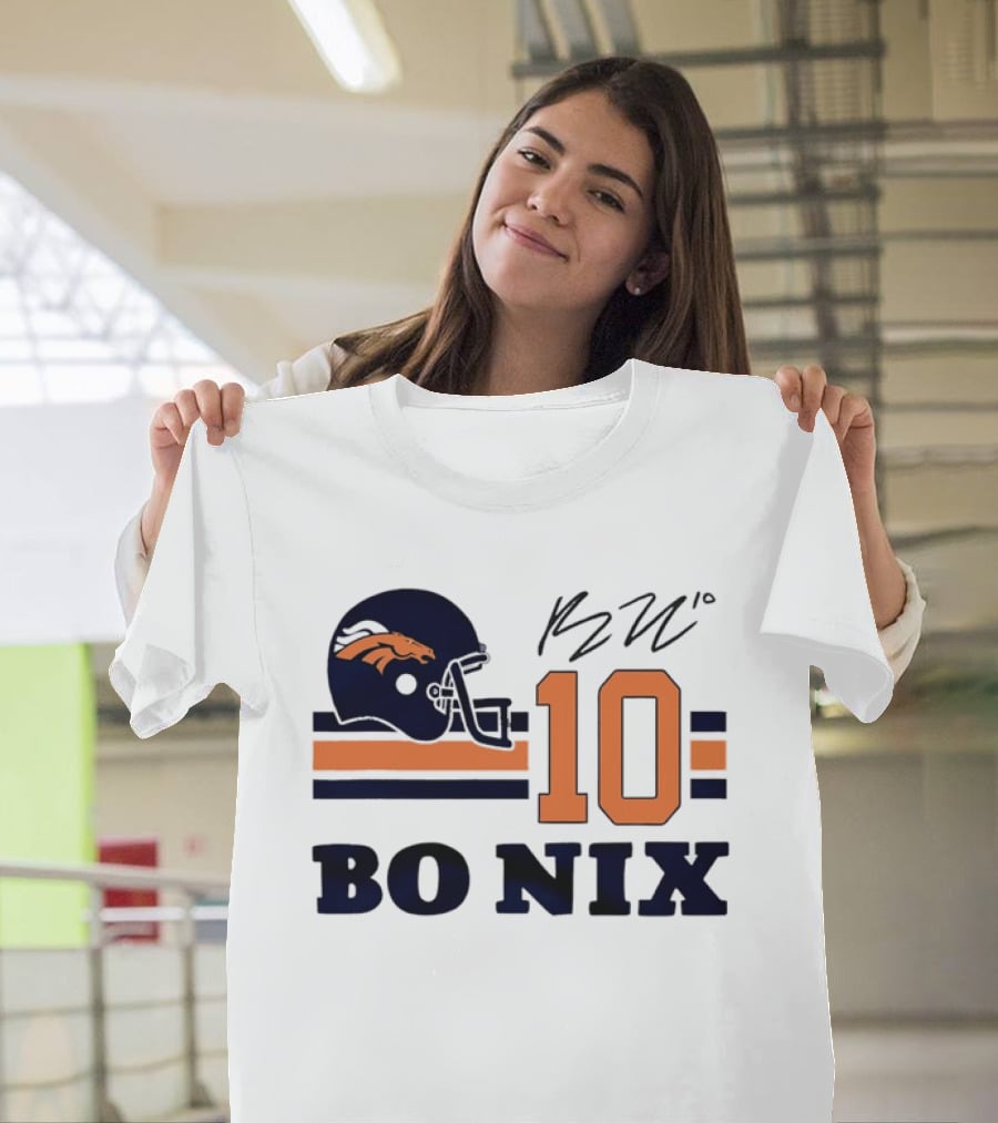 Denver Broncos Bo Nix 10 Football Helmet Horizontal Stripes T-Shirt