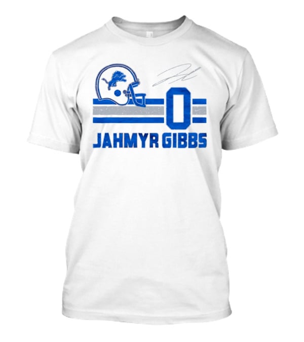 Detroit Lions Jahmyr Gibbs Zero Helmet Number Stripes Distressed T-Shirt
