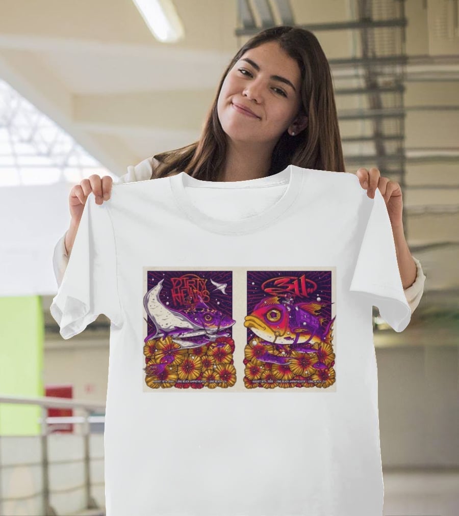 Dirty Heads 311 August 18 2026 Long Beach Amphitheater California Concert Art Colorful Fish Flowers T-Shirt
