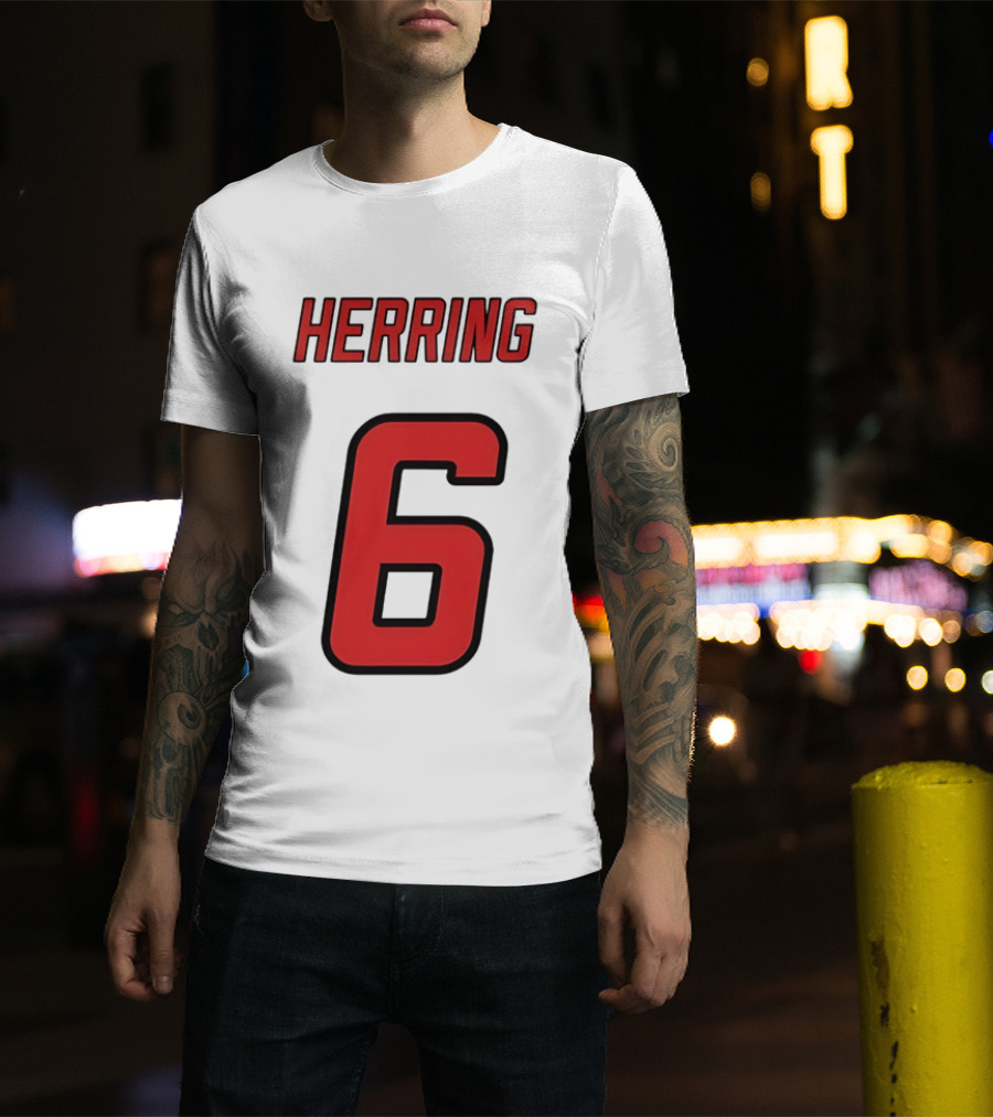 Herring 6 Red Jersey Name Number Bold Athletic Font T-Shirt