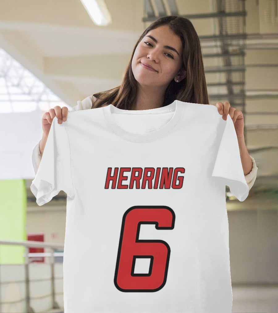 Herring 6 Red Jersey Name Number Bold Athletic Font T-Shirt