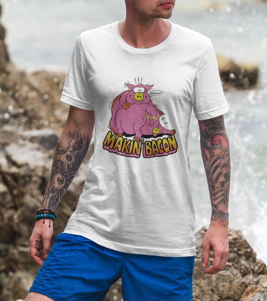 Makin Bacon Pig Cartoon Humor Trending T-Shirt
