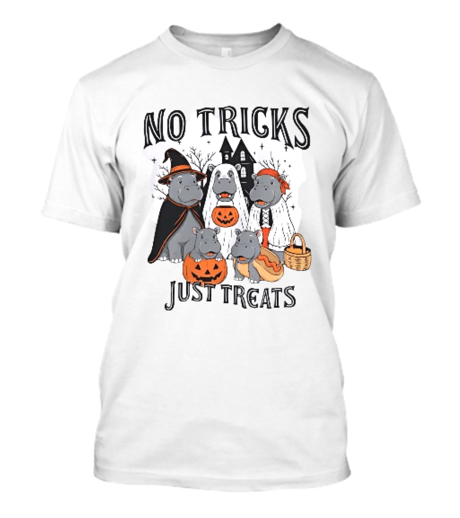 No Tricks Just Treats Hippos With Pumpkins Halloween Costumes T-Shirt