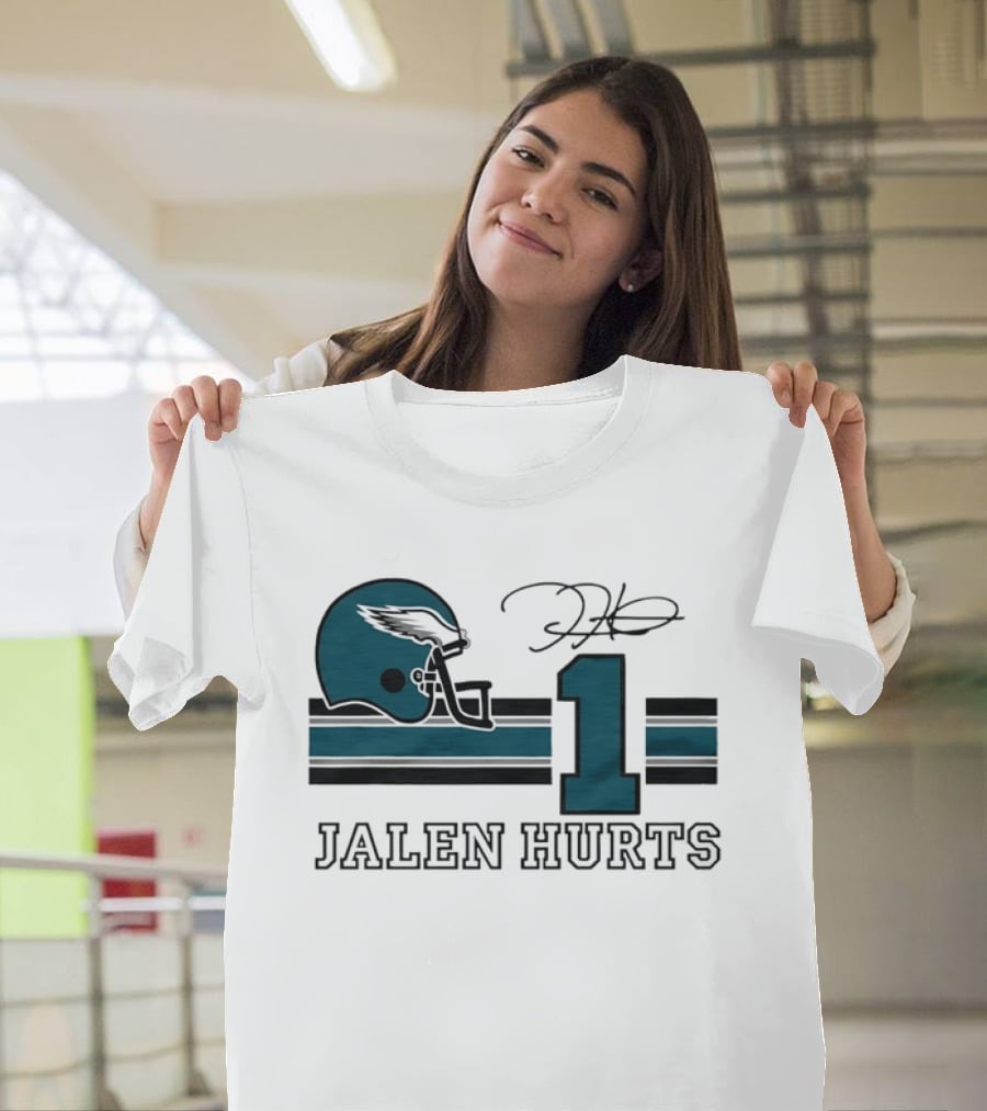 Philadelphia Eagles Jalen Hurts Helmet Number 1 Signature T-Shirt