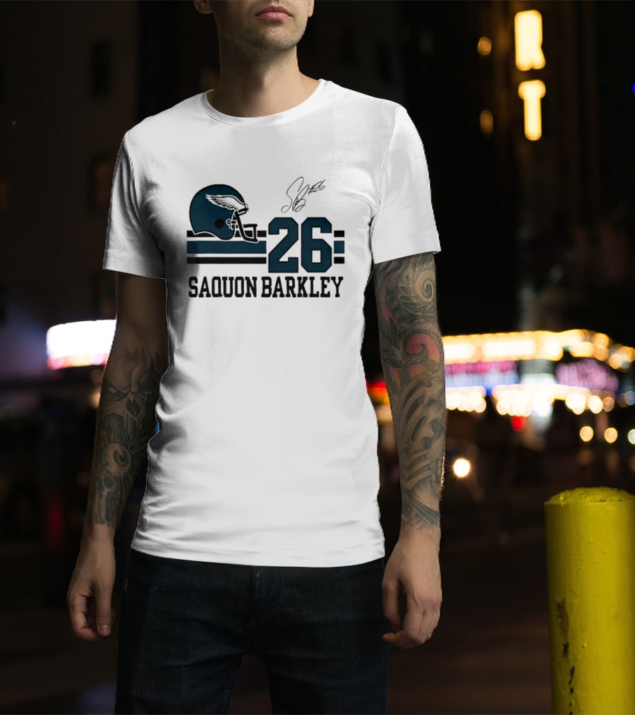 Philadelphia Eagles Saquon Barkley Helmet 26 Signature T-Shirt