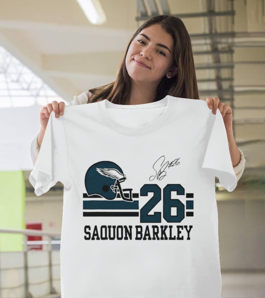 Philadelphia Eagles Saquon Barkley Helmet 26 Signature T-Shirt