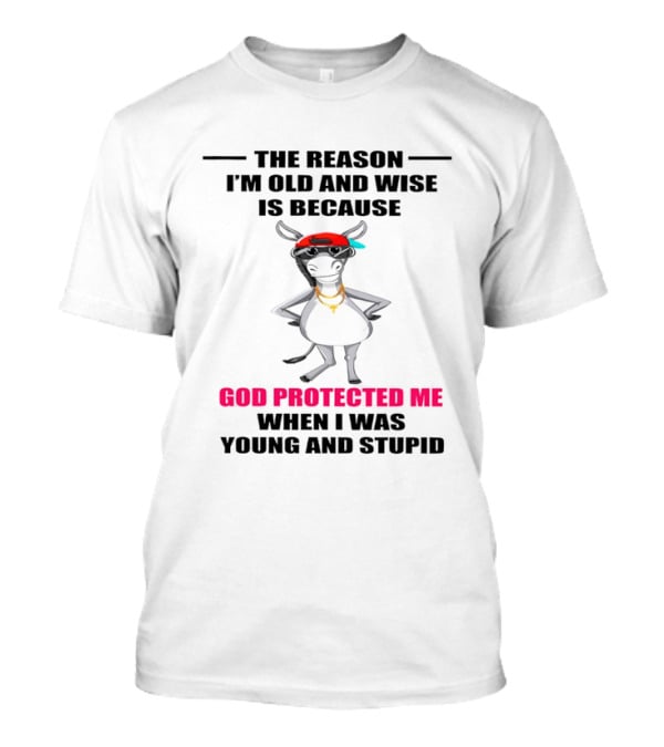 The Reason I'm Old And Wise God Protected Me When I Was Young And Stupid Cool Cow With Cap And Chains T-Shirt