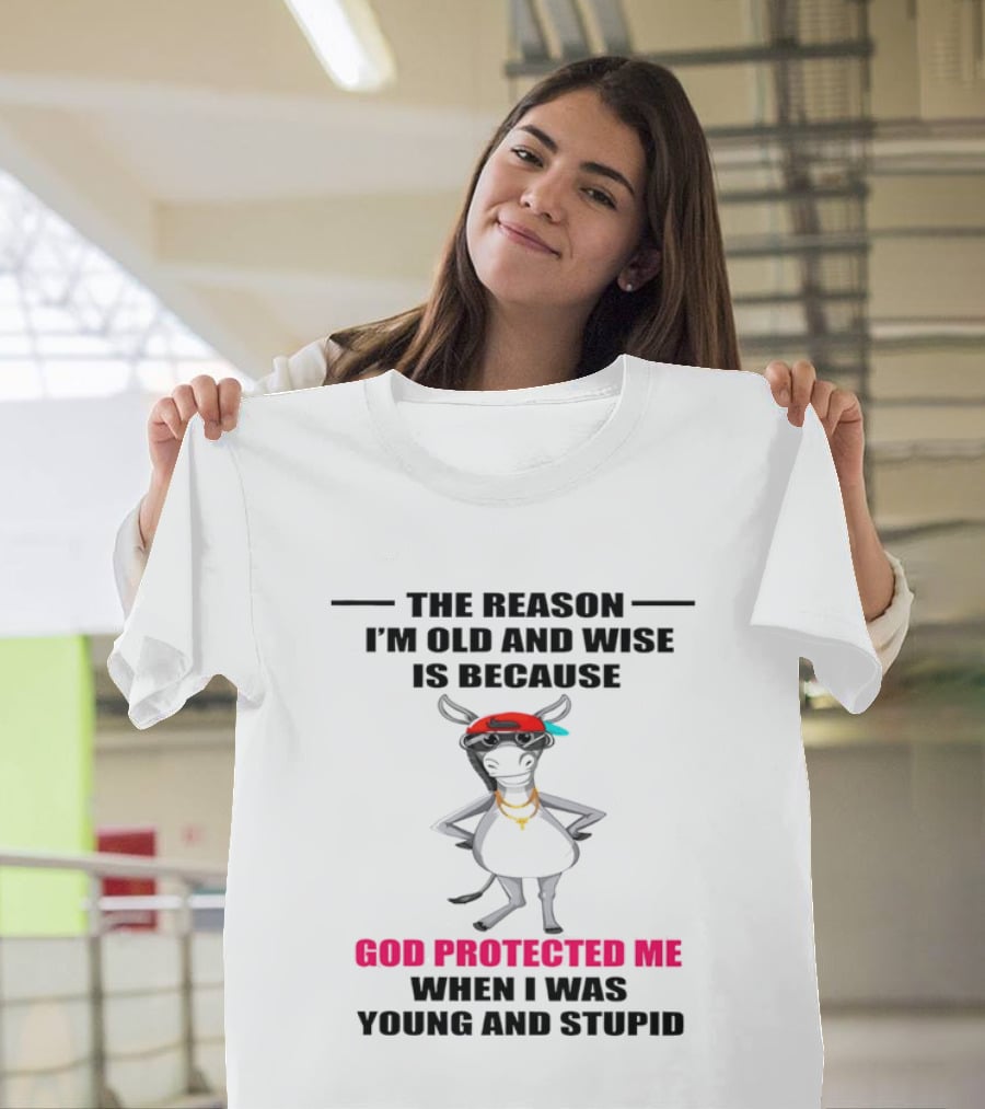 The Reason I'm Old And Wise God Protected Me When I Was Young And Stupid Cool Cow With Cap And Chains T-Shirt