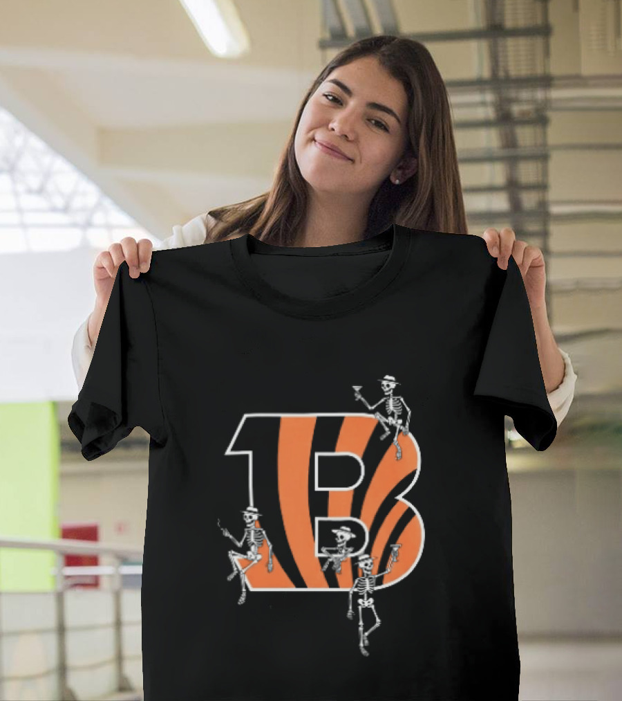 Cincinnati Bengals Party Skeletons Logo B With Stripes T-Shirt