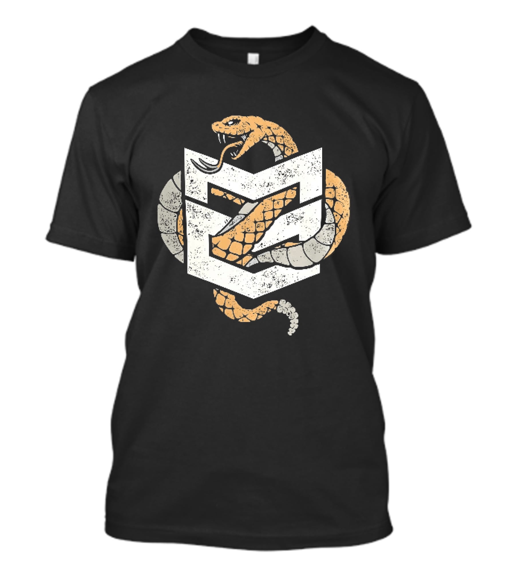Distressed Rattlesnake Coiled Through Geometric T-Shirt