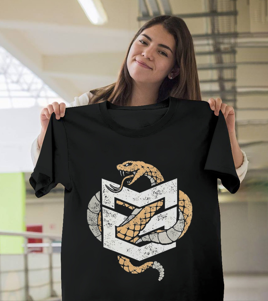 Distressed Rattlesnake Coiled Through Geometric T-Shirt