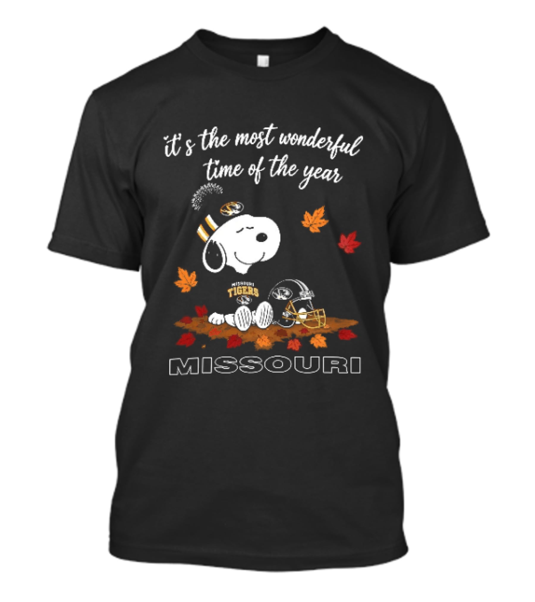 Missouri Snoopy Tigers Most Wonderful Time Of The Year NCAA Football Fall Leaves T-Shirt