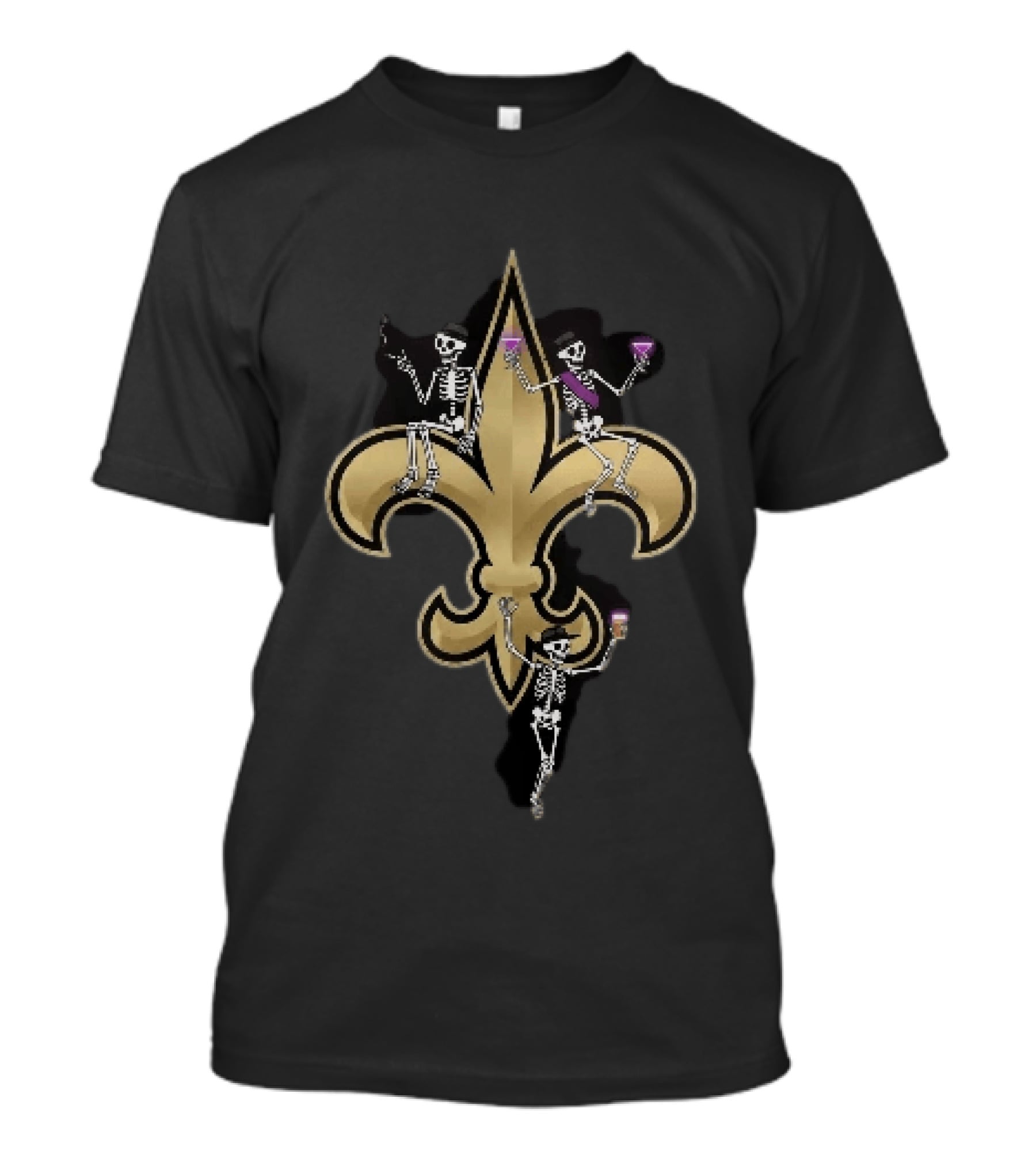 New Orleans Saints Fleur De Lis Skeletons Drinking Smoking T-Shirt