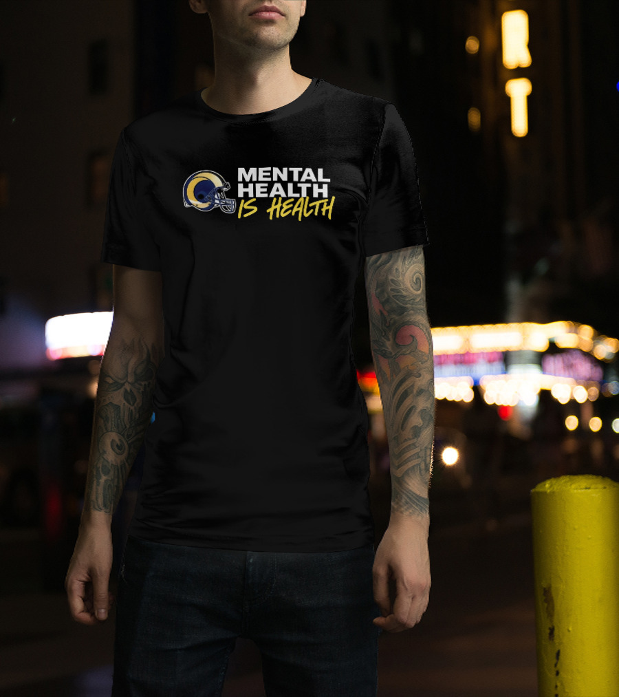 Los Angeles Rams Mental Health Is Health Gold Helmet Horn T-Shirt