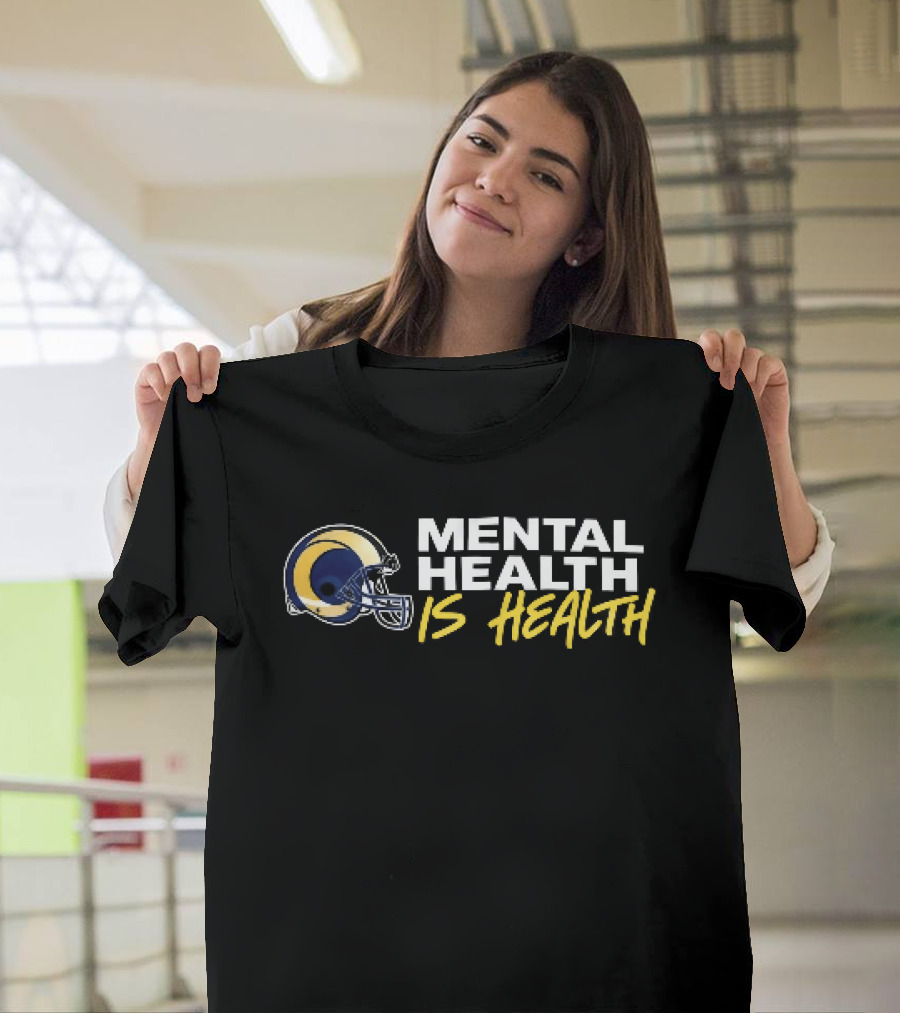 Los Angeles Rams Mental Health Is Health Gold Helmet Horn T-Shirt