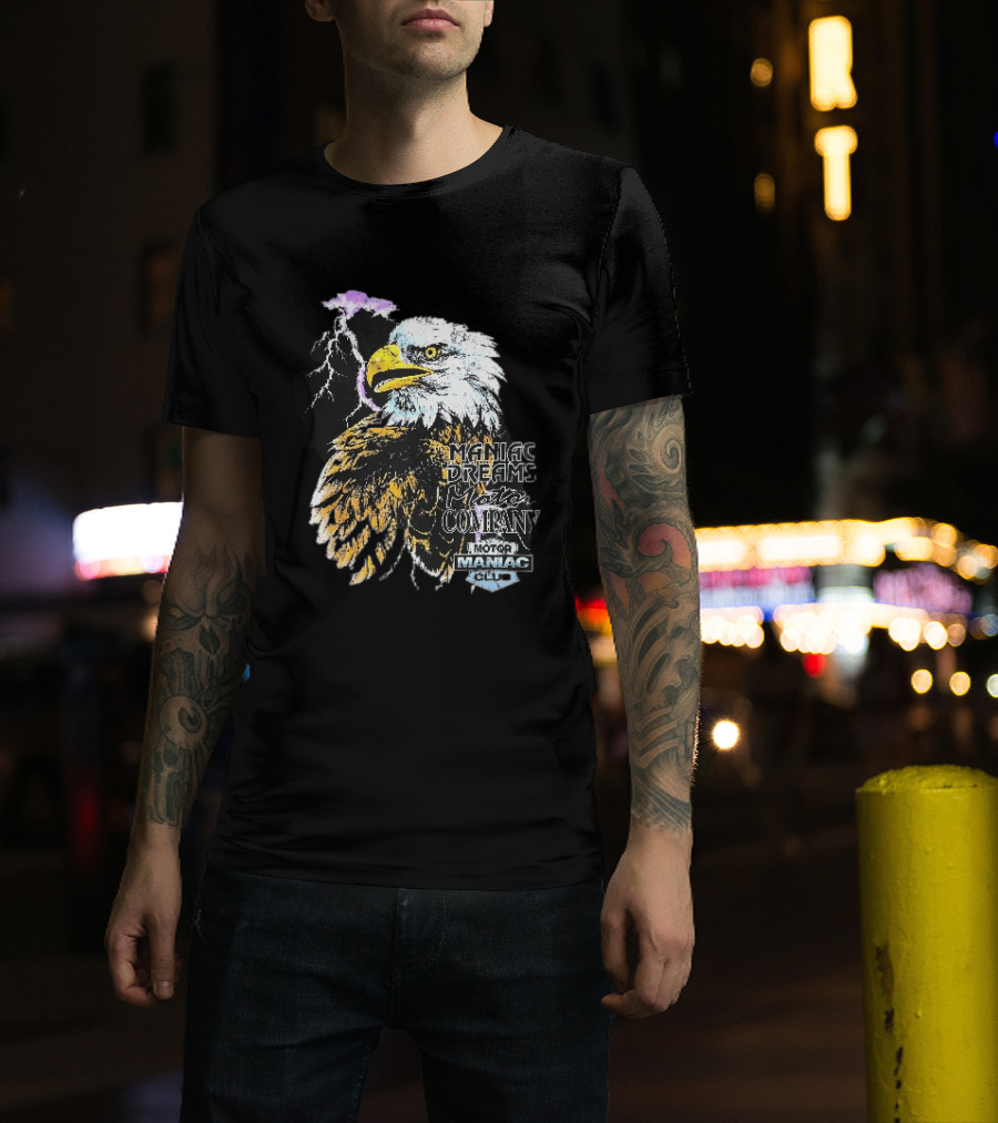 Maniac Dreams Motor Company Bald Eagle Purple Lightning Bolt Club T-Shirt