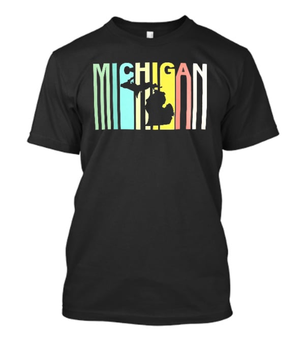 Michigan Colorful Vertical Stripe Map T-Shirt