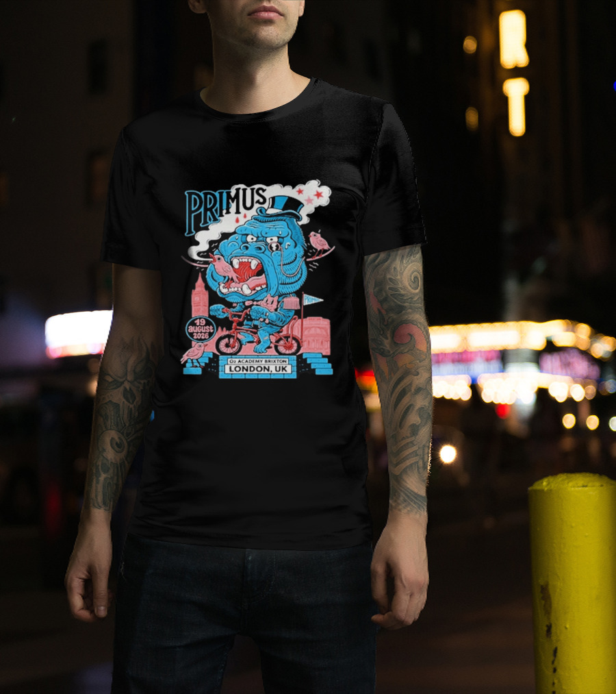 Primus 19 August 2026 O2 Academy Brixton London UK Blue Monster T-Shirt