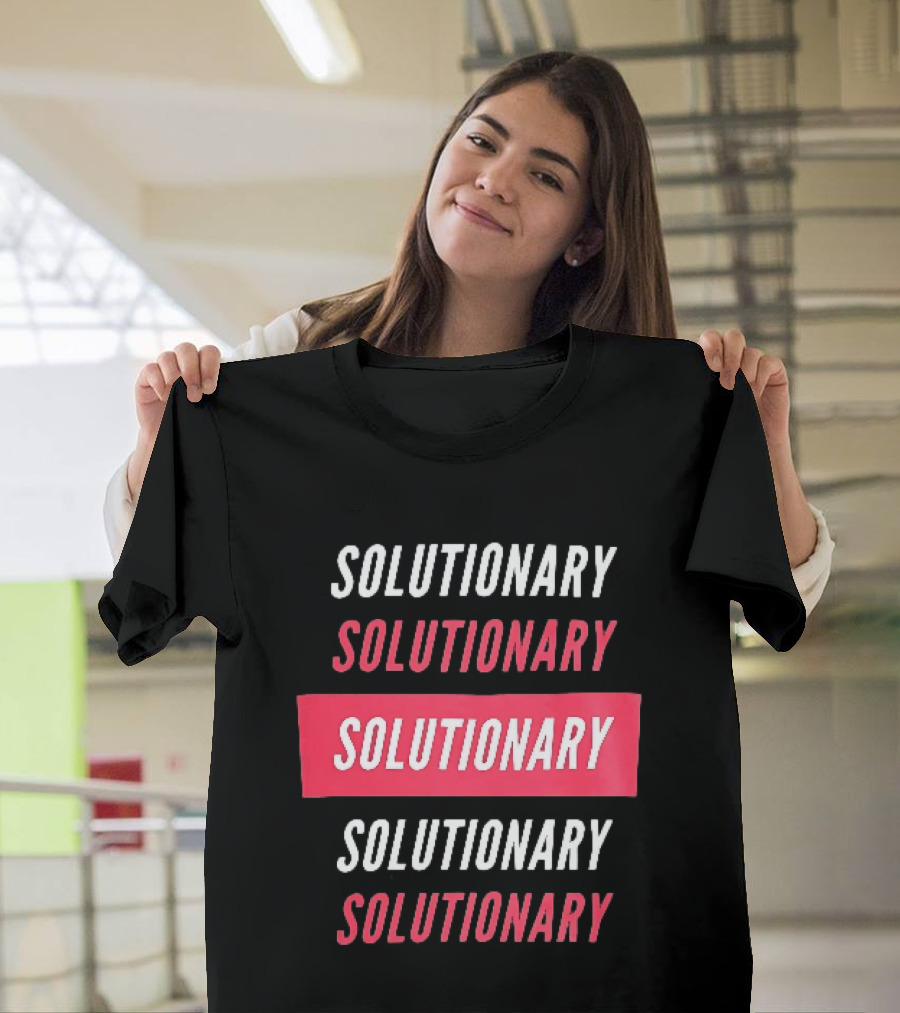 SOLUTIONARY Stacked Text Slanted Red Rectangle T-Shirt