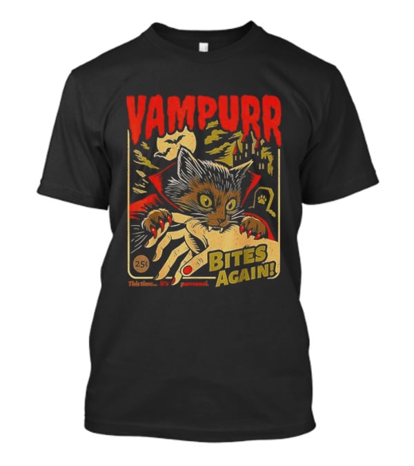 Vampurr Bites Again Vampire Cat Halloween Vintage Spooky Paws T-Shirt
