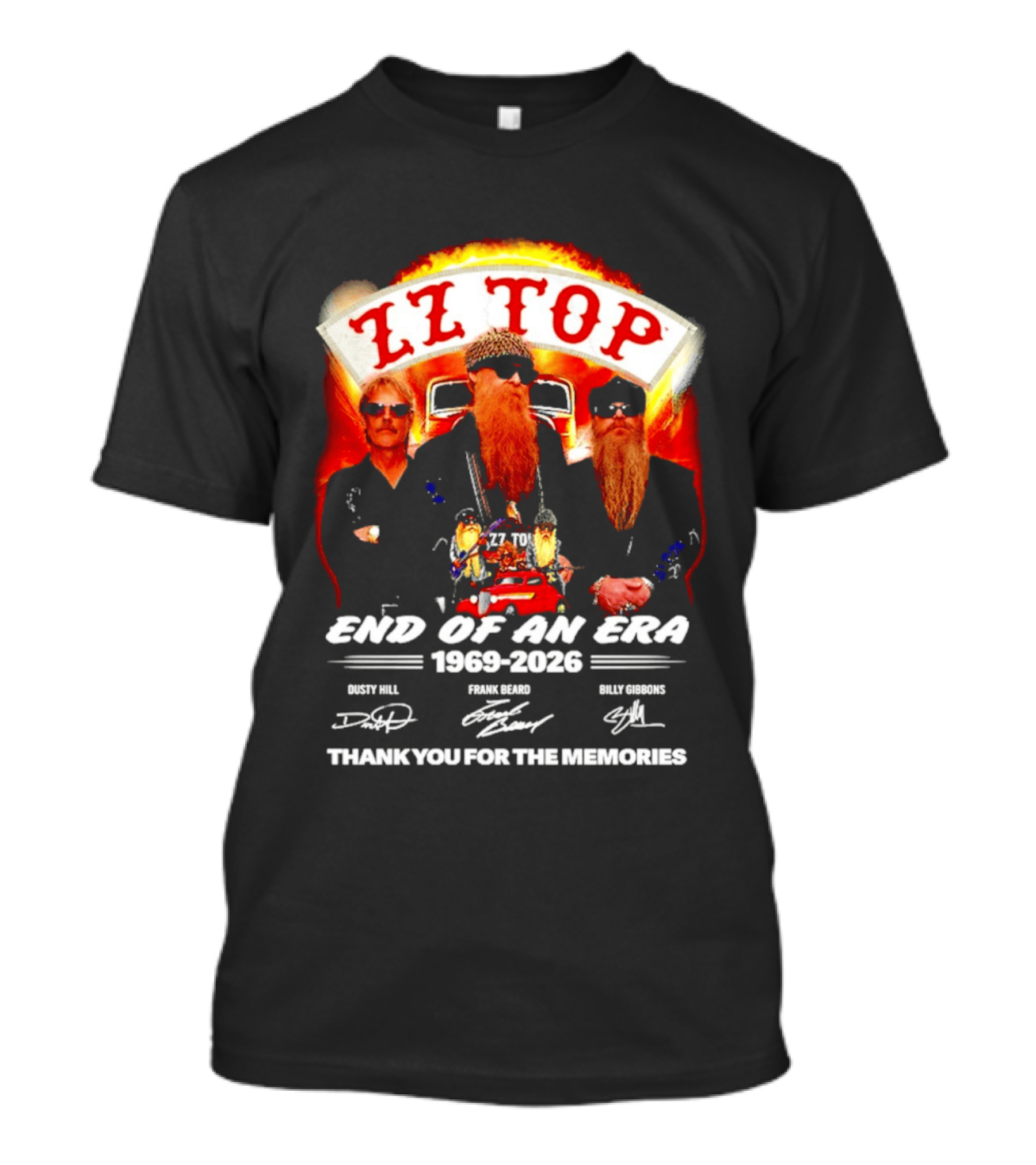 ZZ Top End Of An Era 1969 2026 Dusty Hill Frank Beard Billy Gibbons Thank You For The Memories T-Shirt