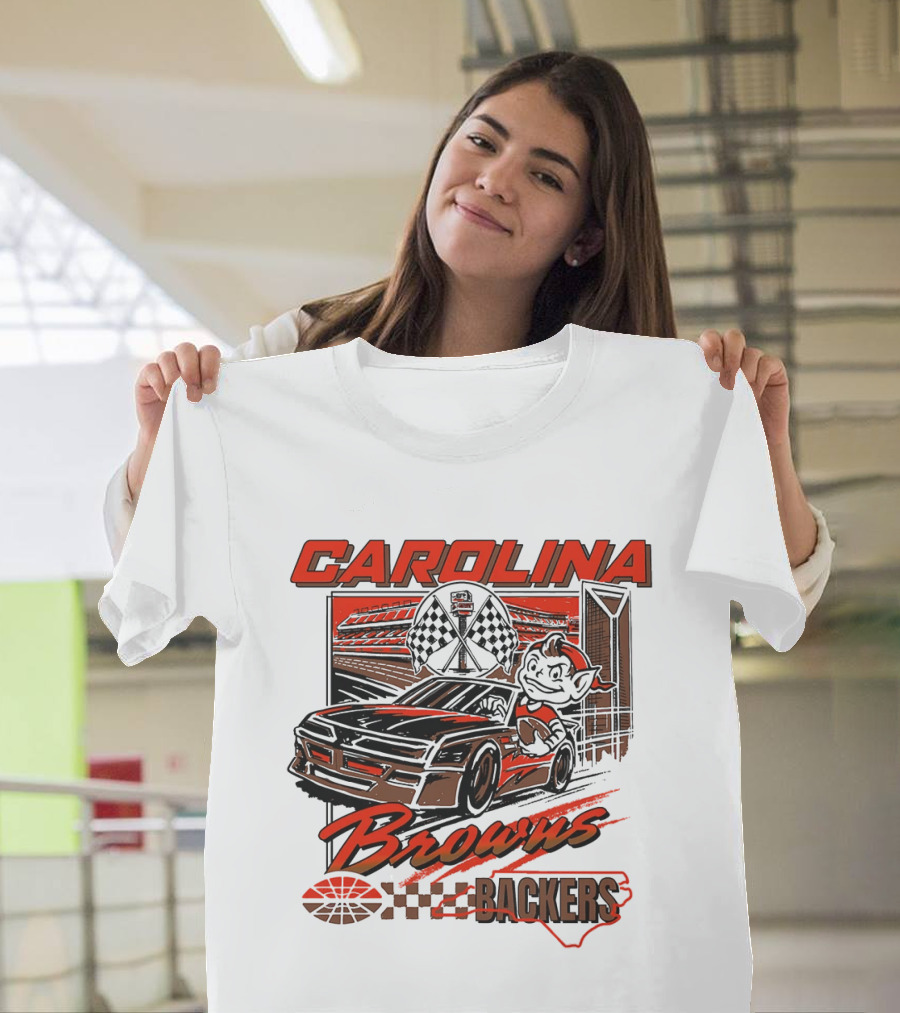 Carolina Browns Backers Racing Stadium Elf Car Checked Flag T-Shirt
