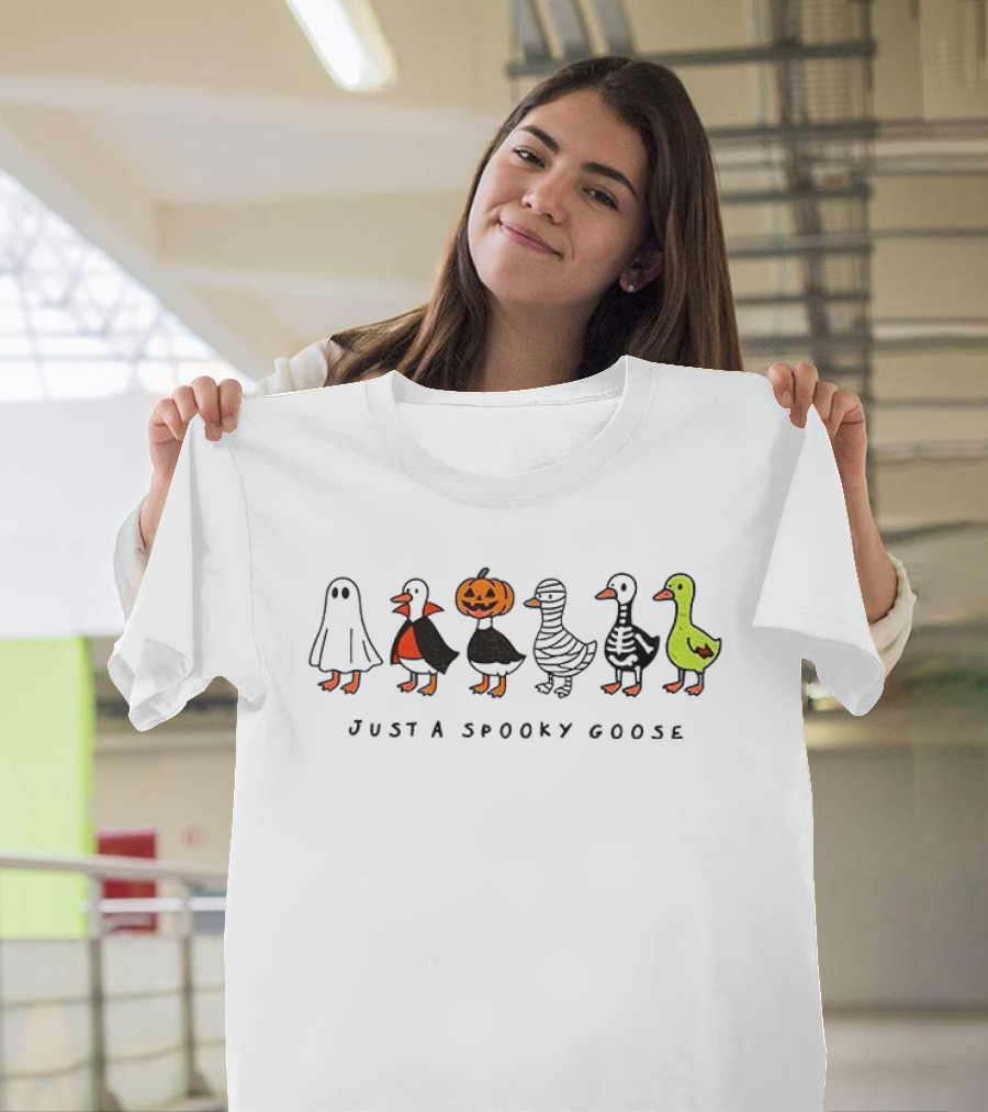 Ghost Vampire Pumpkin Mummy Skeleton Goose Just A Spooky Goose Halloween T-Shirt