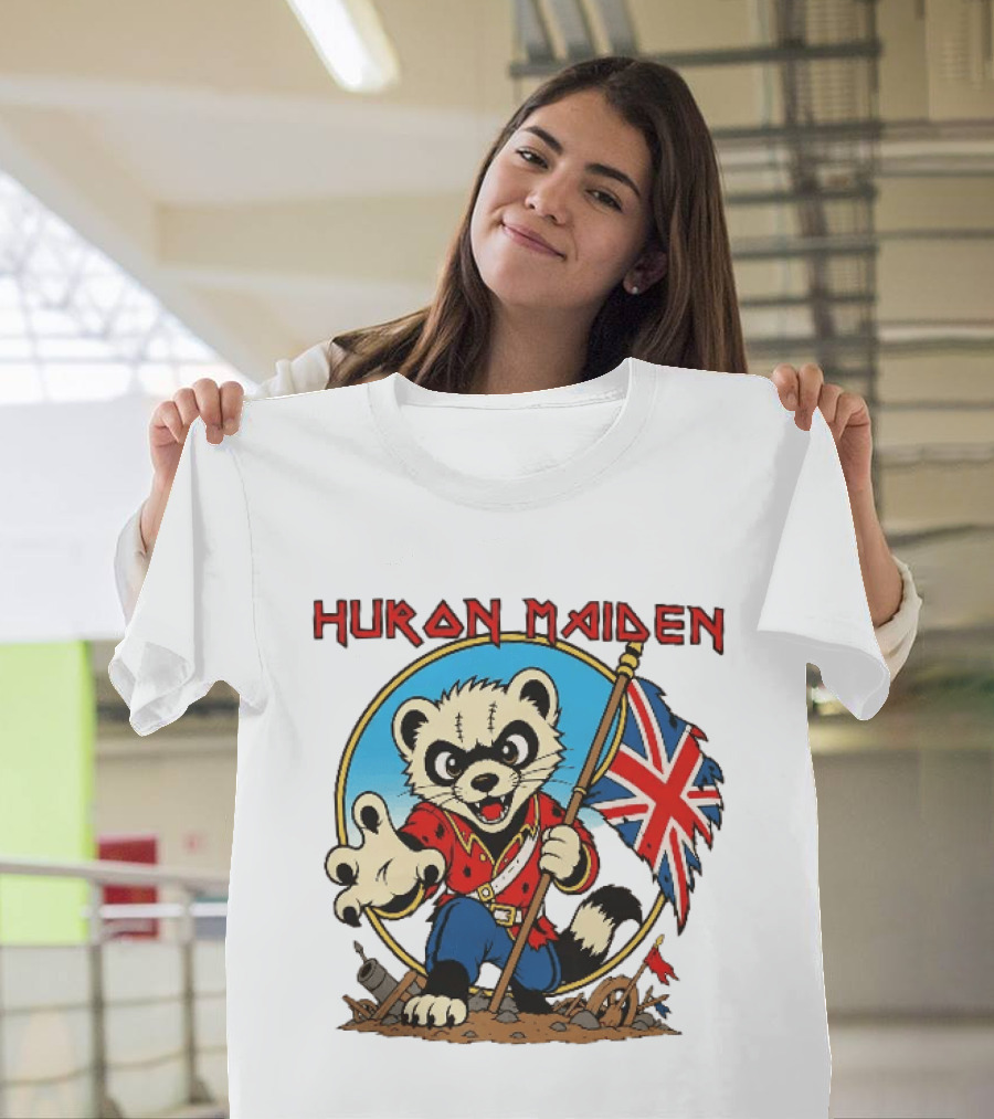 Huron Maiden Ferret Holding British Union Jack Flag T-Shirt